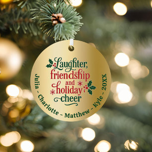 Friends gold red green typography Christmas Metal Ornament