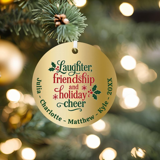 Friends gold red green typography Christmas Metal Ornament (Creator Uploaded)