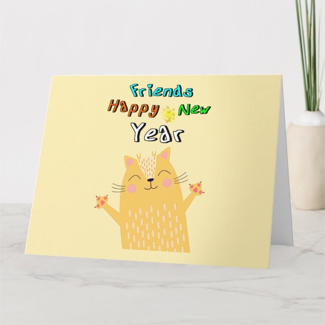 Friends Happy New Year 1 January cat New Year Card (Front)