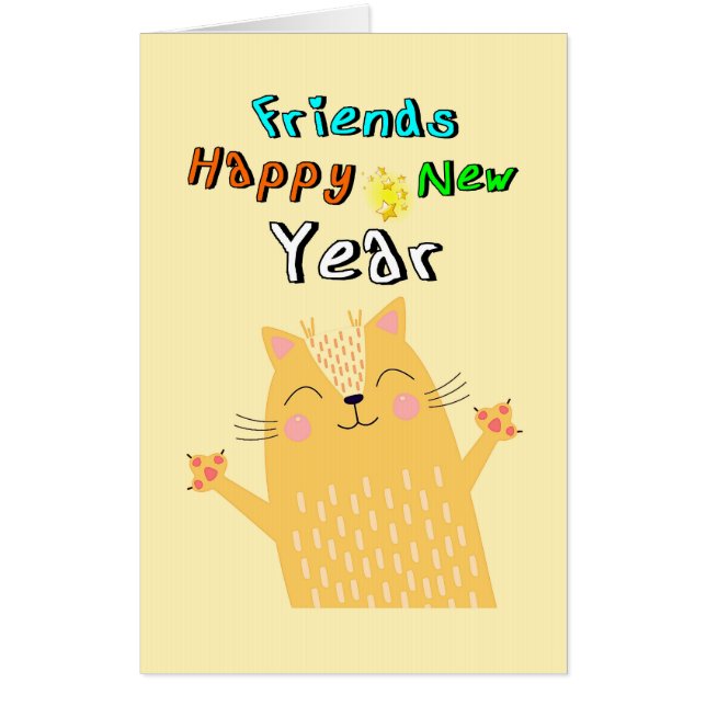 Friends Happy New Year 1 January cat New Year Card (Front)