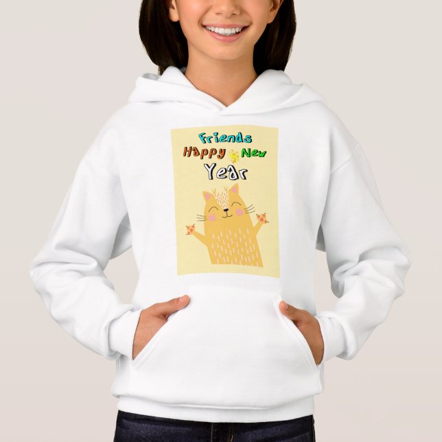 Friends Happy New Year 1 January cat New Year Hoodie (Front)