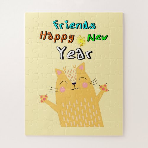 Friends Happy New Year 1 January cat New Year Jigsaw Puzzle