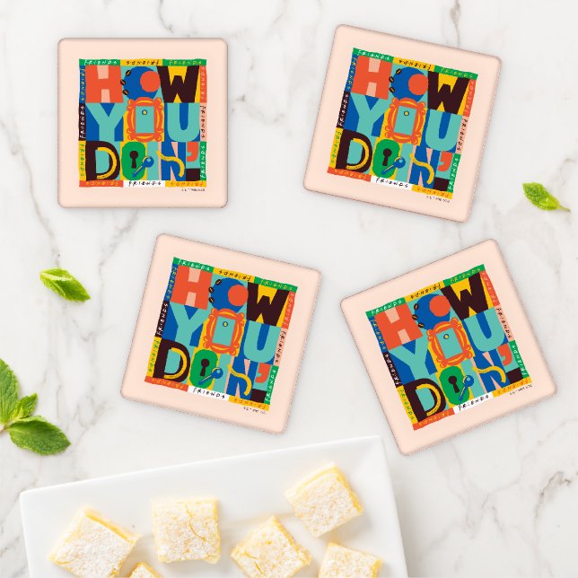 FRIENDS™ | How You Doin' - Vibrant Graphic Coaster Set (In Situ)