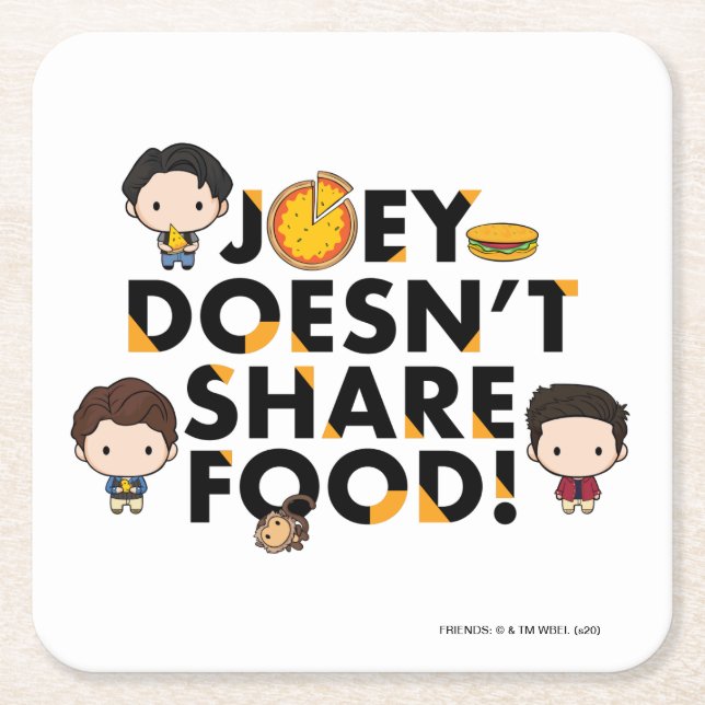 FRIENDS™ | Joey Doesn't Share Food Chibi Square Paper Coaster (Front)