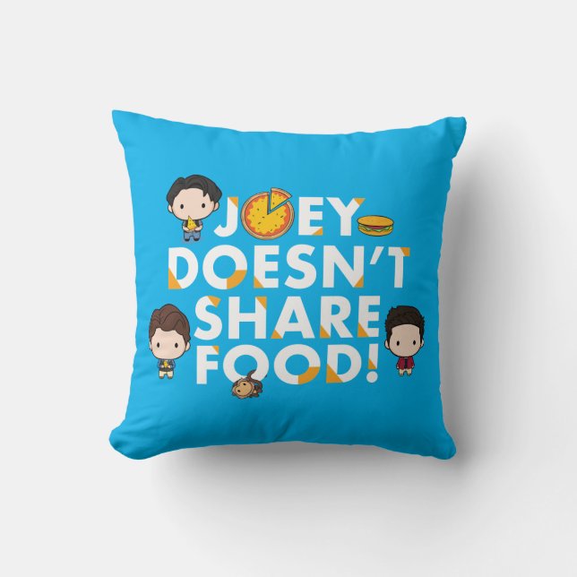 FRIENDS™ | Joey Doesn't Share Food Chibi Throw Pillow (Front)