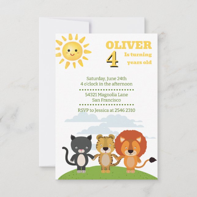 Friends Jungle Animals Birthday Invitation (Front)