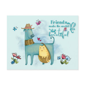 Friends Make The World Beautiful Cute Dog Cat Postcard