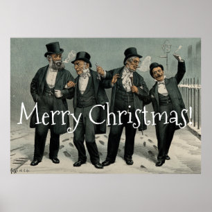 Friends Merry Christmas Celebration Vintage Poster