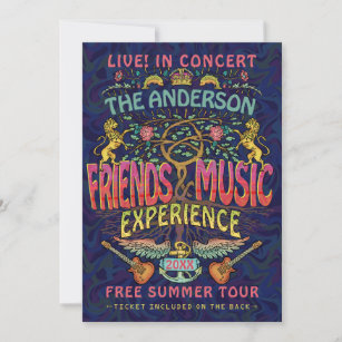 Friends Music Band Retro 70s Concert Ticket Theme Invitation
