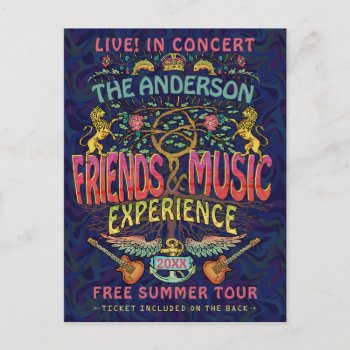 Friends Music Band Retro 70s Concert Ticket Theme Postcard by HaHaHolidays at Zazzle