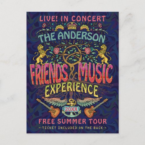 Friends Music Band Retro 70s Concert Ticket Theme Postcard