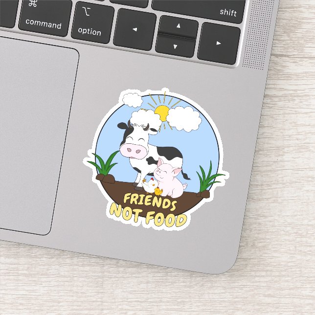 Friends Not Food - Cute Cow, Pig and Chicken Sticker (Detail)