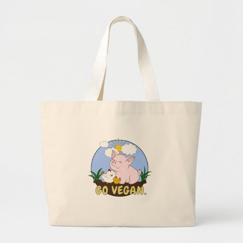 Friends Not Food _ Cute Pig and Chicken Large Tote Bag