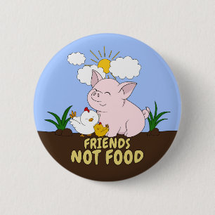 Friends Not Food - Cute Pig and Chicken Pinback Button
