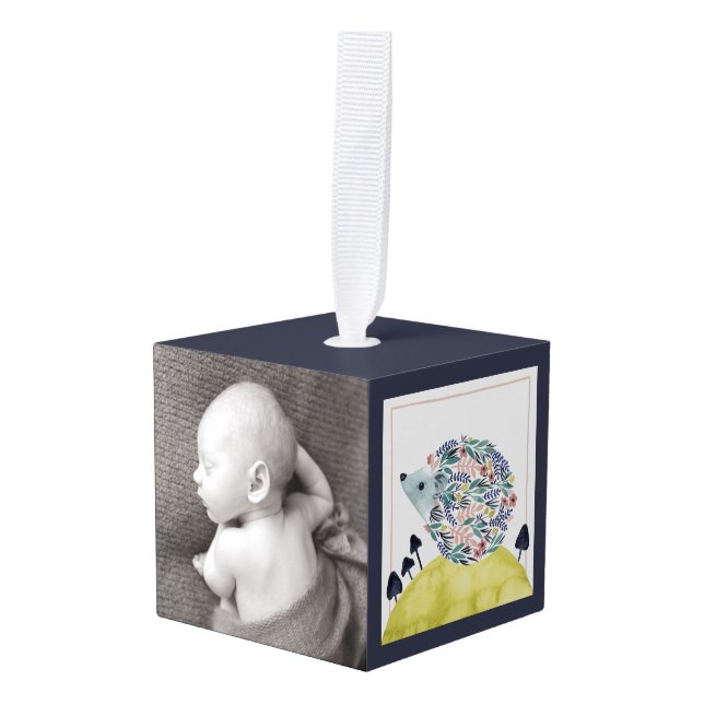 Friends of Clementine | Folk Art Hedge Hog Cube Ornament (Front Angled)