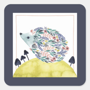 Friends of Clementine   Folk Art Hedge Hog Square Sticker