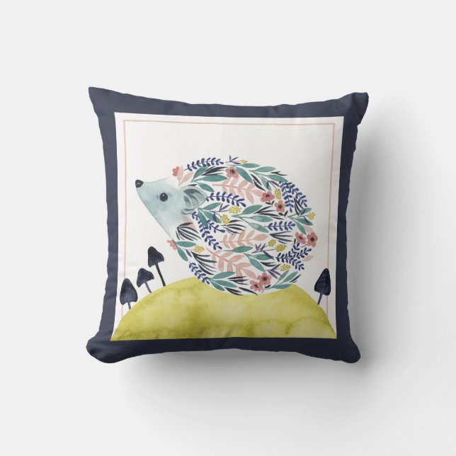 Friends of Clementine | Folk Art Hedge Hog Throw Pillow (Front)