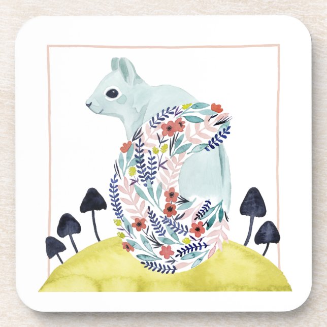 Friends of Clementine | Folk Art Squirrel Beverage Coaster (Front)
