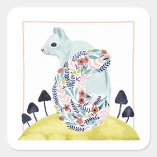 Friends of Clementine Folk Art Squirrel Square Sticker