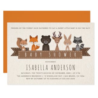 Friends of the Forest Woodland Animals Baby Shower Invitation