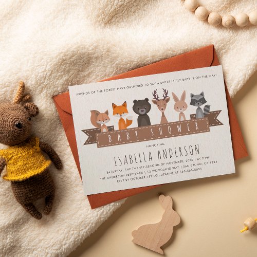 Friends of the Forest Woodland Animals Baby Shower Invitation