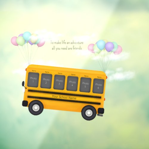 Friends on Flying School Bus With Balloons 6 Photo Window Cling