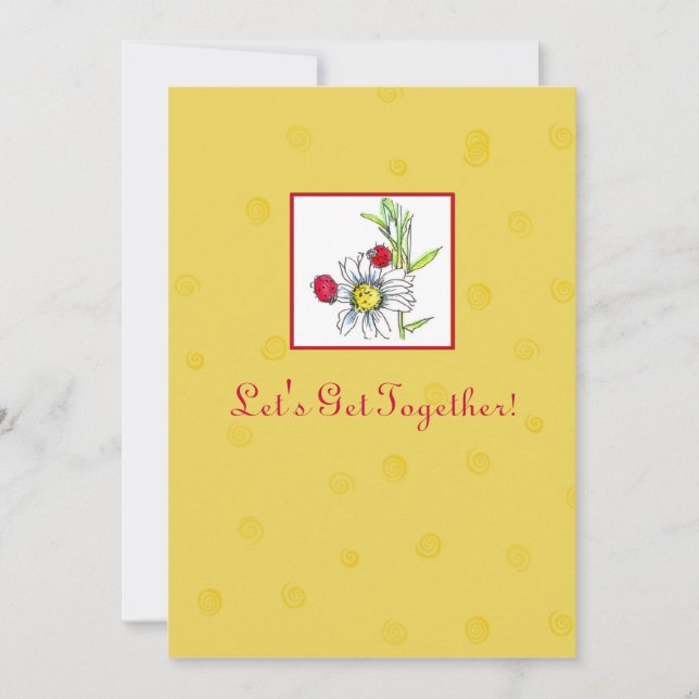 Friends Party Invitation Red Ladybug Daisy Flower (Front)