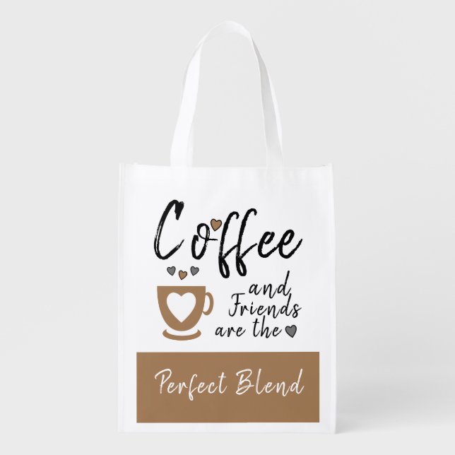Friends perfect blend white brown coffee grocery bag (Front)