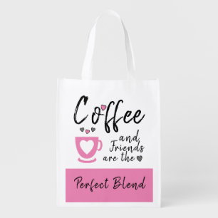 Friends perfect blend white pink coffee grocery bag