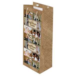 Friends photo collage DIY picture 6 pic jute Wine Gift Bag