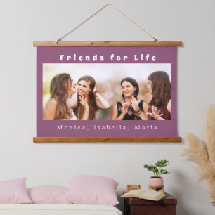 Friends photo names purple hanging tapestry