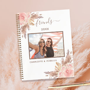 Friends photo pampas grass pink floral white notebook