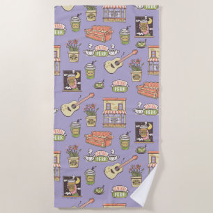 FRIENDS™   Purple Icon Pattern Beach Towel