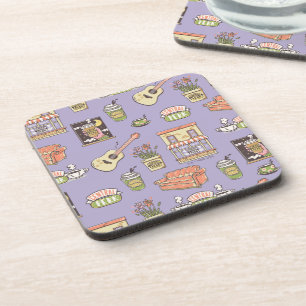 FRIENDS™   Purple Icon Pattern Beverage Coaster