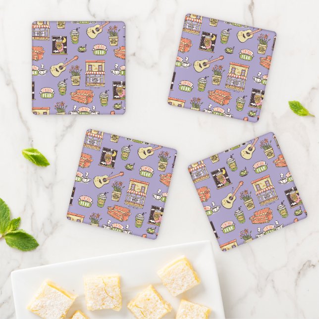 FRIENDS™ | Purple Icon Pattern Coaster Set (In Situ)