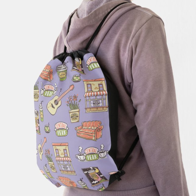 FRIENDS™ | Purple Icon Pattern Drawstring Bag (Insitu)