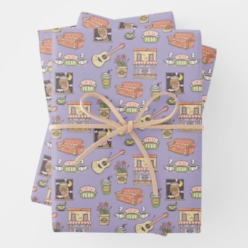 FRIENDS  Purple Icon Pattern Wrapping Paper Sheets