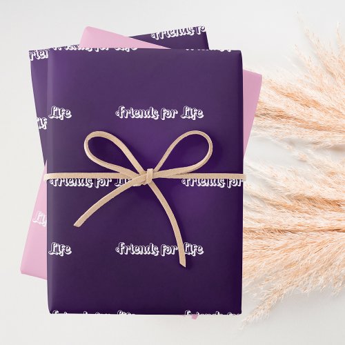 Friends purple pink script wrapping paper sheets