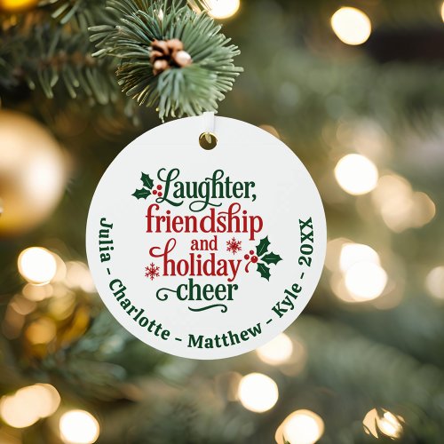 Friends red green typography Christmas Metal Ornament