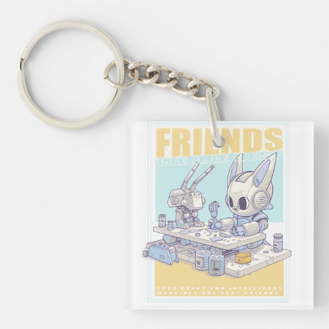 Friends robot rabbit and machine 071502 keychain (Front)