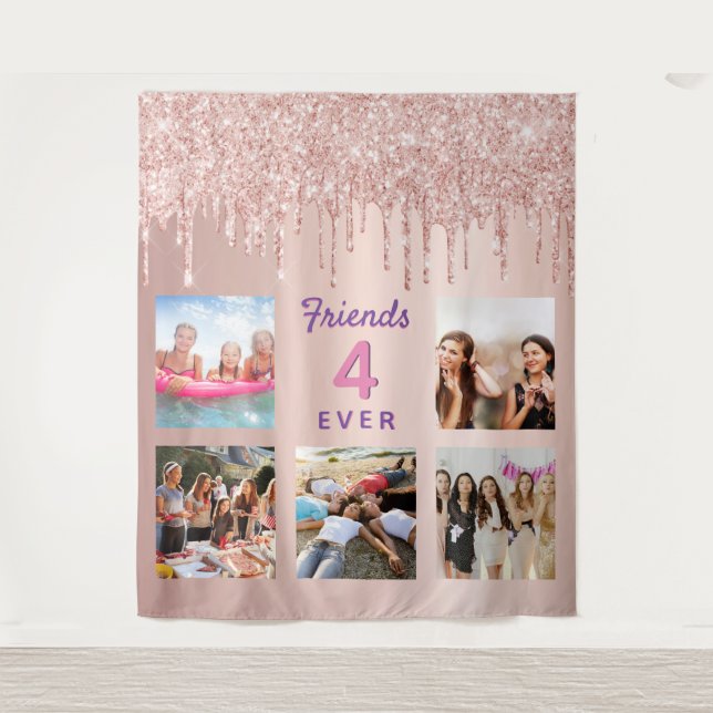Friends rose gold photo collage glitter tapestry (Front)
