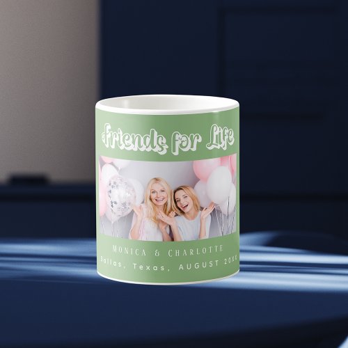 Friends sage green photo names coffee mug