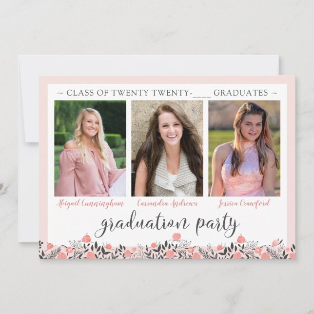 Friends Siblings Graduation Party Blush Floral Invitation (Front)