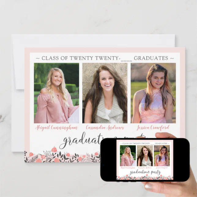 Friends Siblings Graduation Party Blush Floral Invitation Zazzle