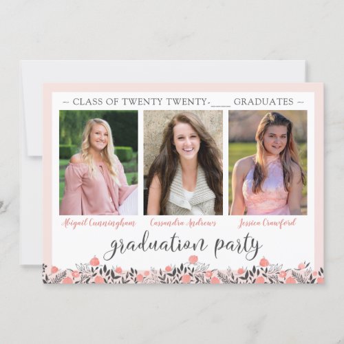 Friends Siblings Graduation Party Blush Floral Invitation