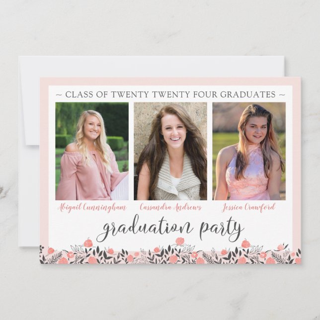 Friends Siblings Graduation Party Blush Floral Invitation (Front)