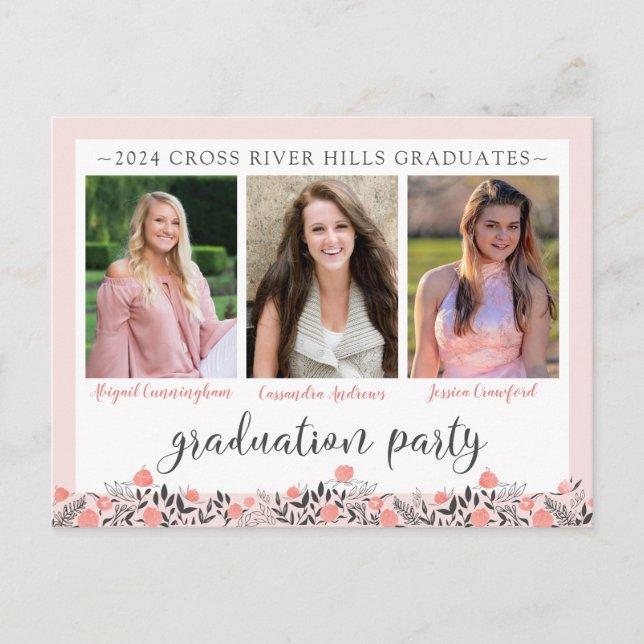 Friends Siblings Graduation Party Blush Floral Postcard (Front)
