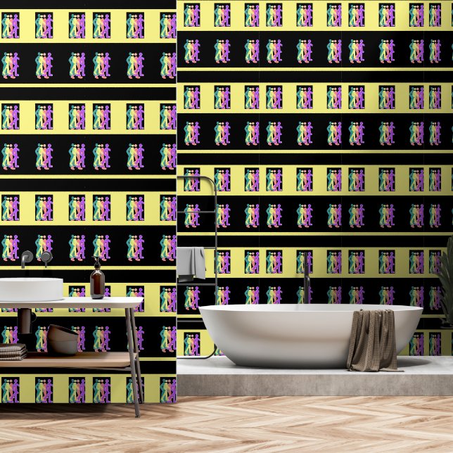 Friends Strolling Yellow  Wallpaper (Bathroom)