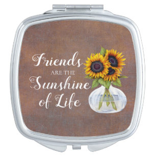 Friends Sunshine Sunflowers in Vase Rustic Brown Compact Mirror