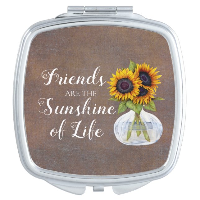 Friends Sunshine Sunflowers in Vase Rustic Brown Compact Mirror (Front)